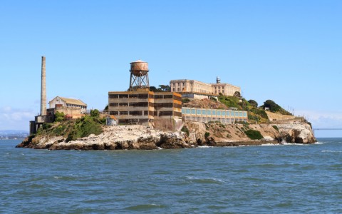A view of the island Alcatraz from accross the water